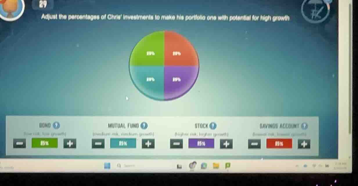 29 adjust the percentages of chris investments to make his portfolio on…