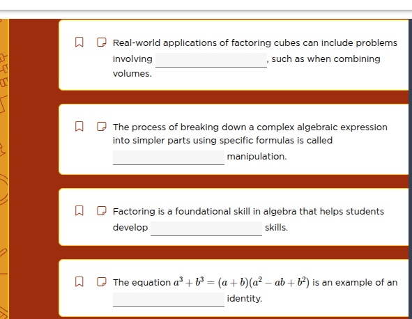 real - world applications of factoring cubes can include problems invol…