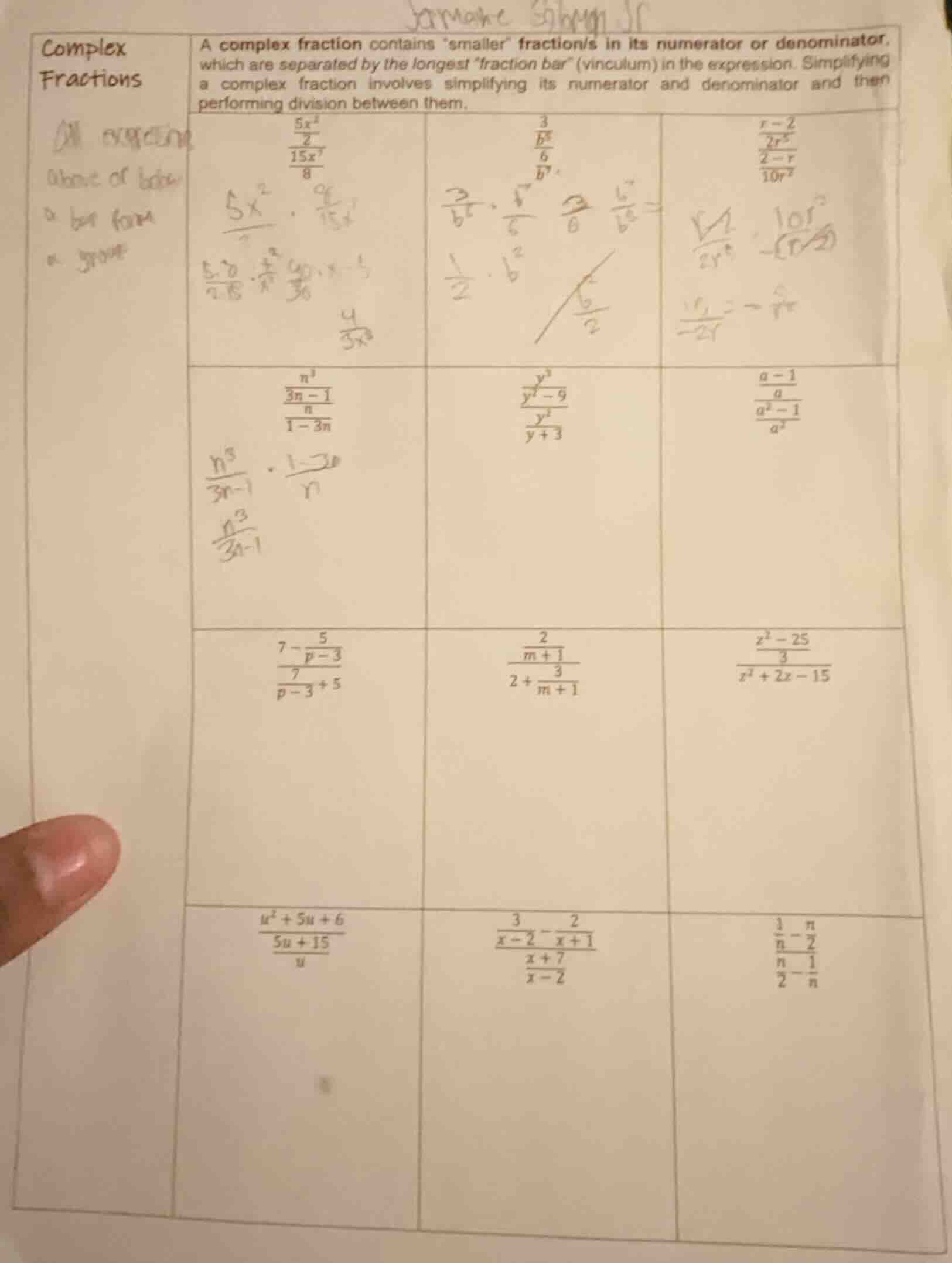 complex fractions a complex fraction contains \smaller\ fraction/s in i…