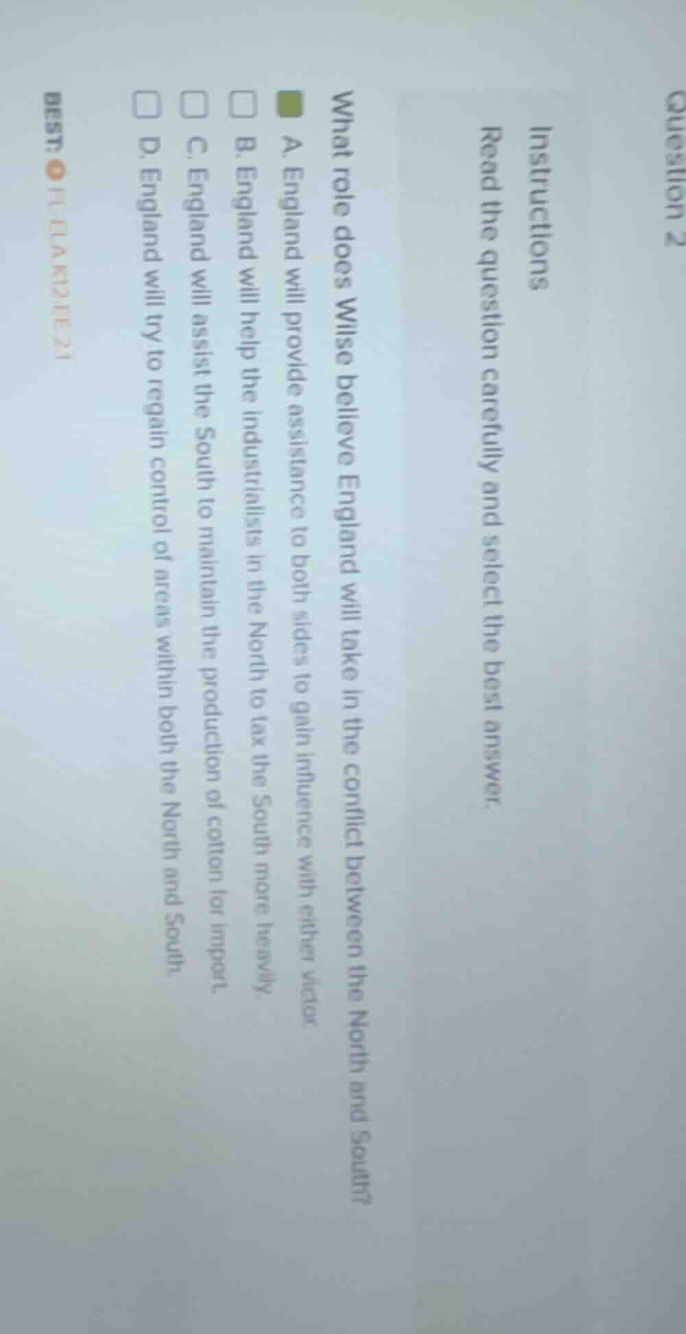 question 2 instructions read the question carefully and select the best…