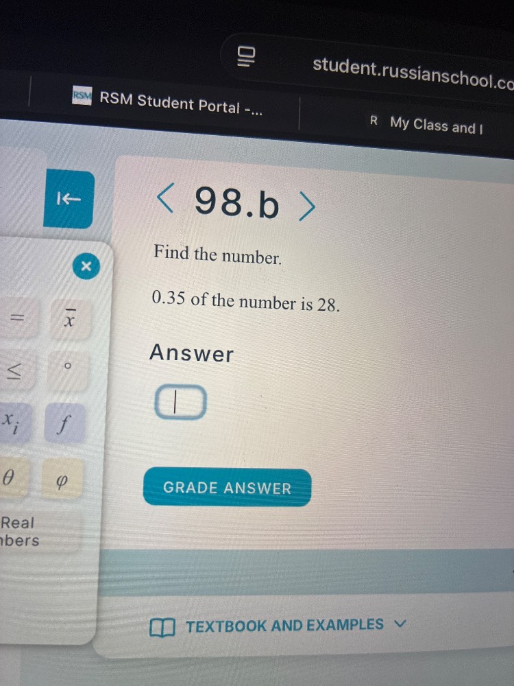 find the number. 0.35 of the number is 28. answer