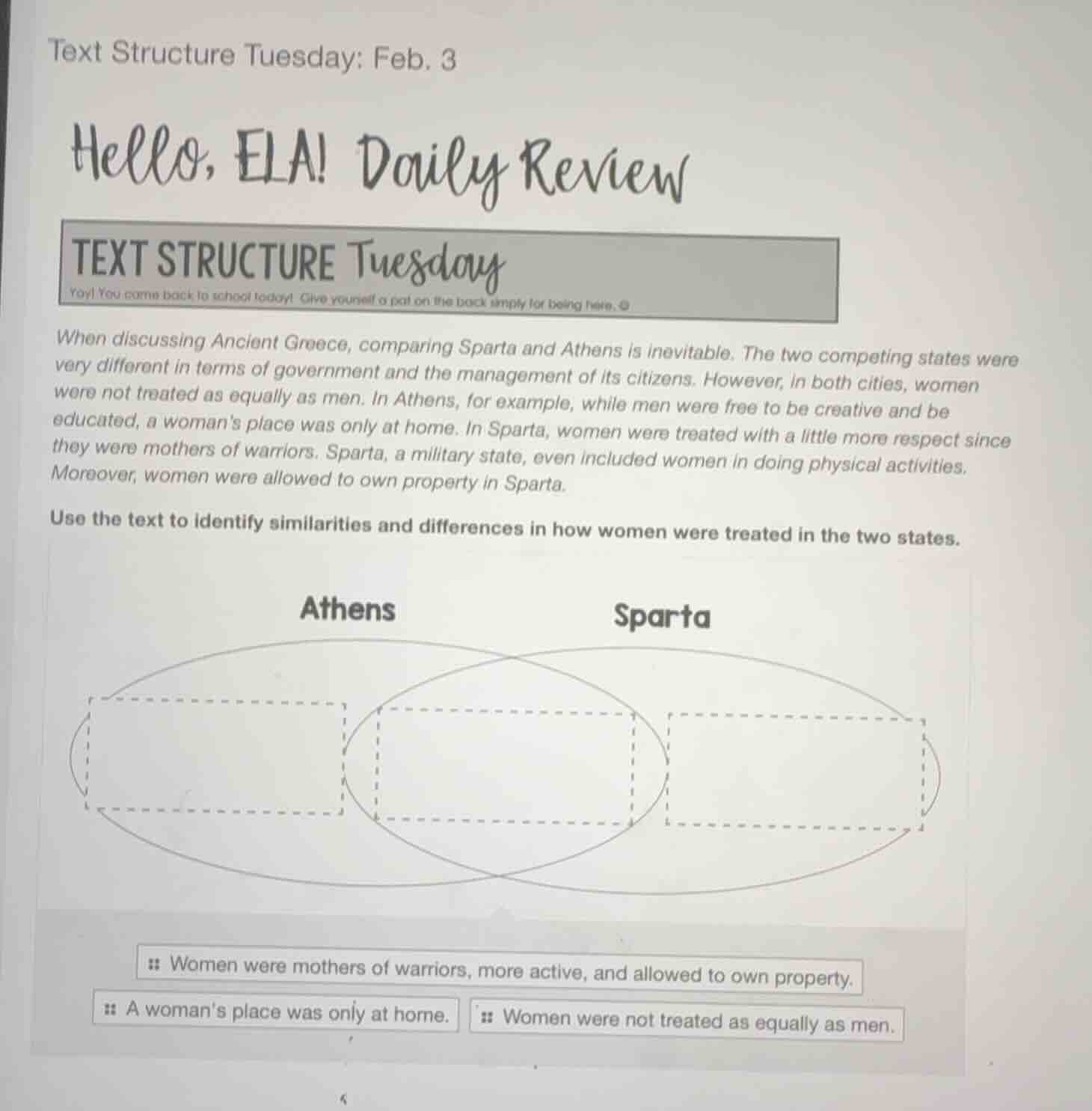 text structure tuesday: feb. 3 hello, ela! daily review text structure …