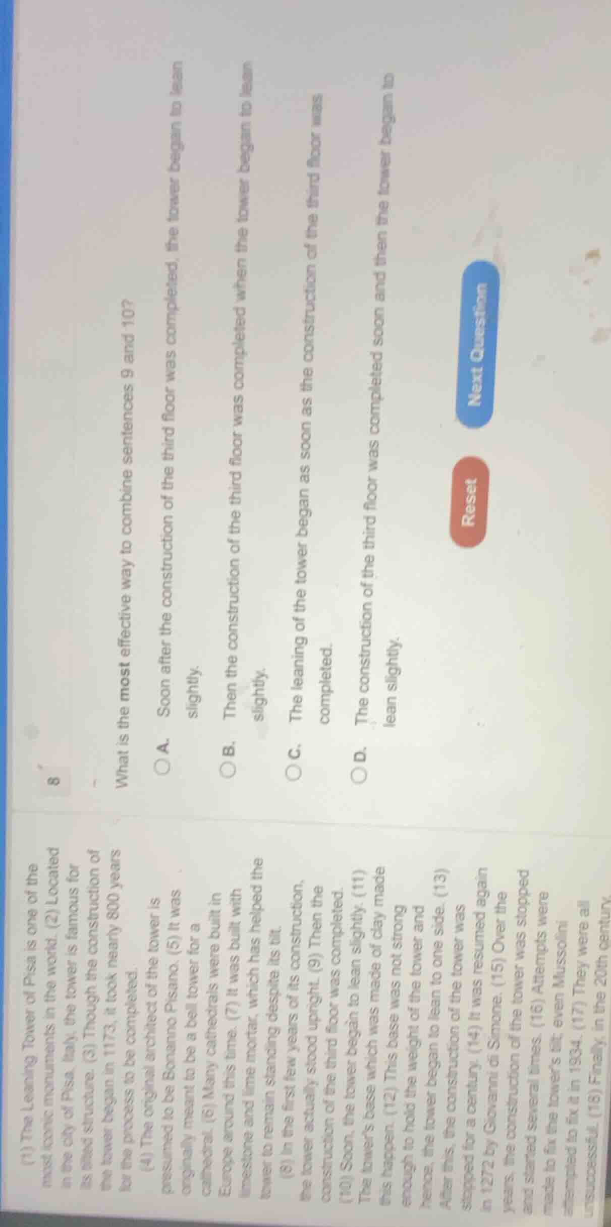 what is the most effective way to combine sentences 9 and 10? a. soon a…