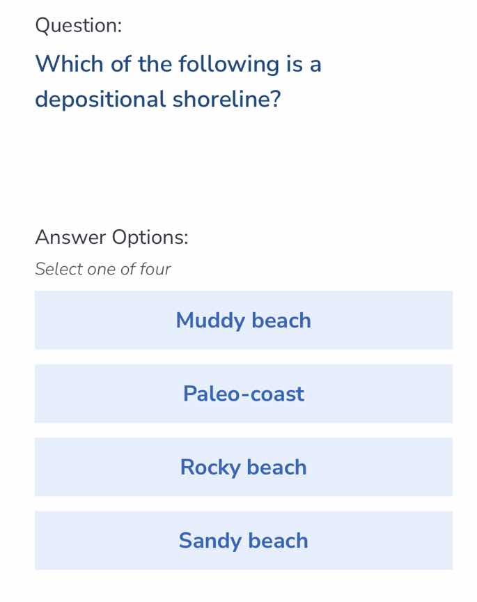 question: which of the following is a depositional shoreline? answer op…