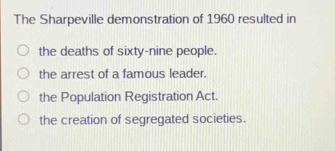 the sharpeville demonstration of 1960 resulted in the deaths of sixty -…