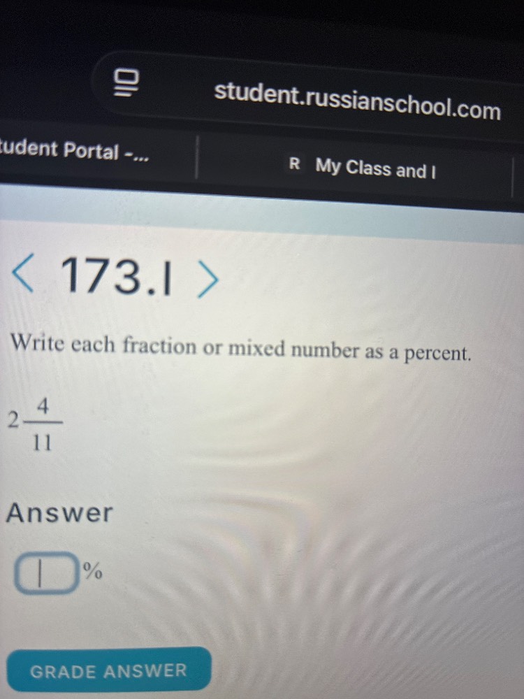 write each fraction or mixed number as a percent. $2\\frac{4}{11}$ answ…