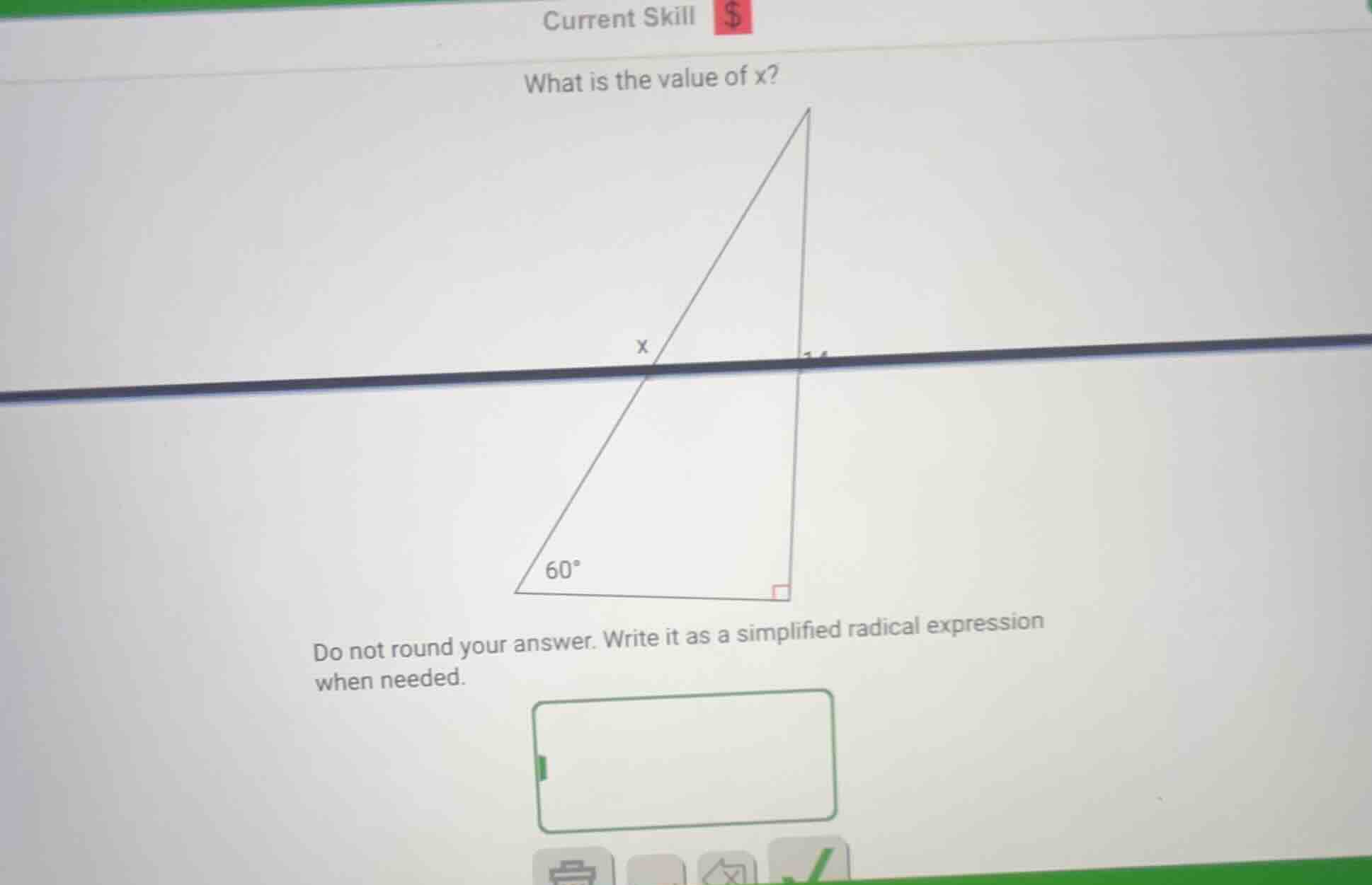 current skill $\\$$ what is the value of x? do not round your answer. w…