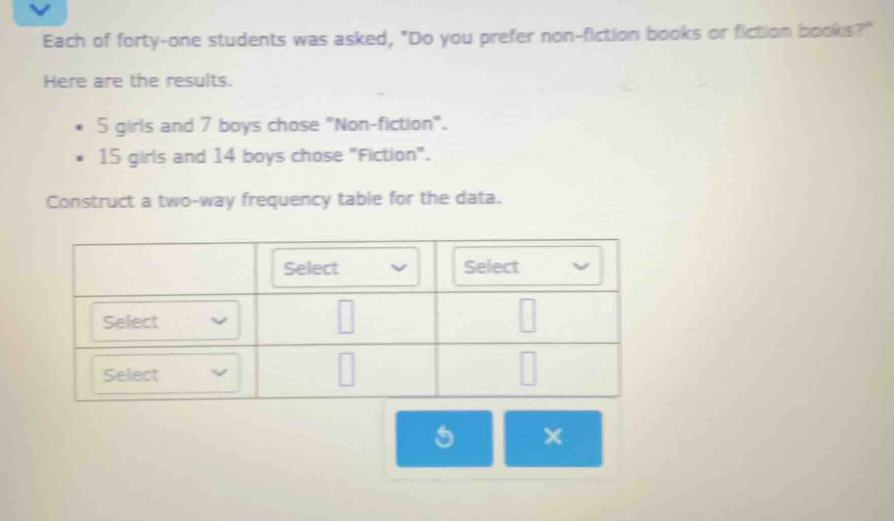 each of forty - one students was asked, \do you prefer non - fiction bo…