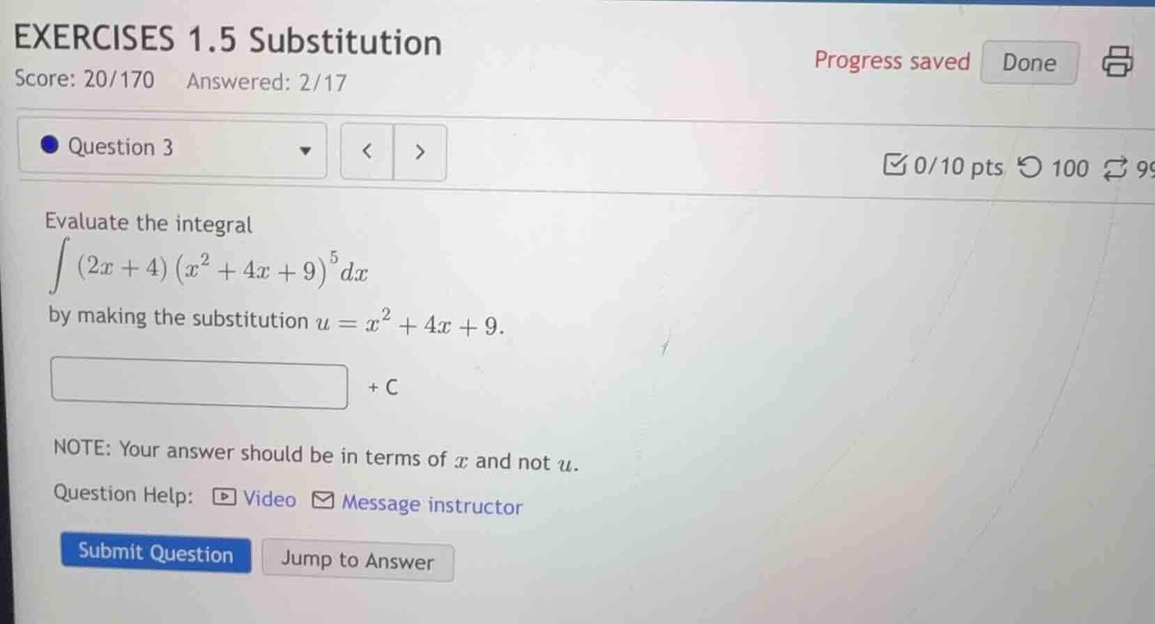 exercises 1.5 substitution score: 20/170 answered: 2/17 question 3 eval…