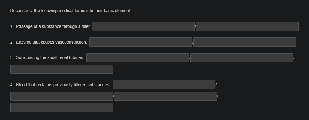 deconstruct the following medical terms into their basic element. 1. pa…