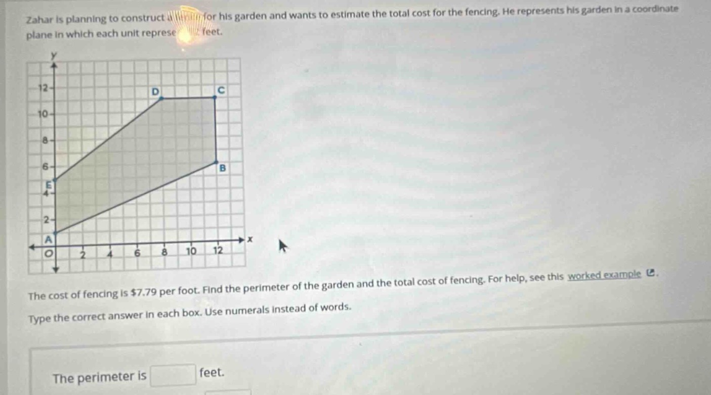 zahar is planning to construct a fence for his garden and wants to esti…