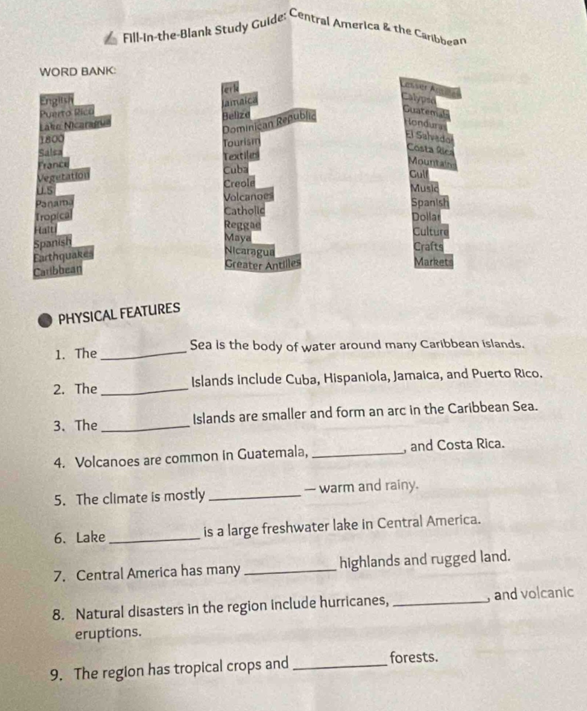 fill - in - the - blank study guide: central america & the caribbean wo…