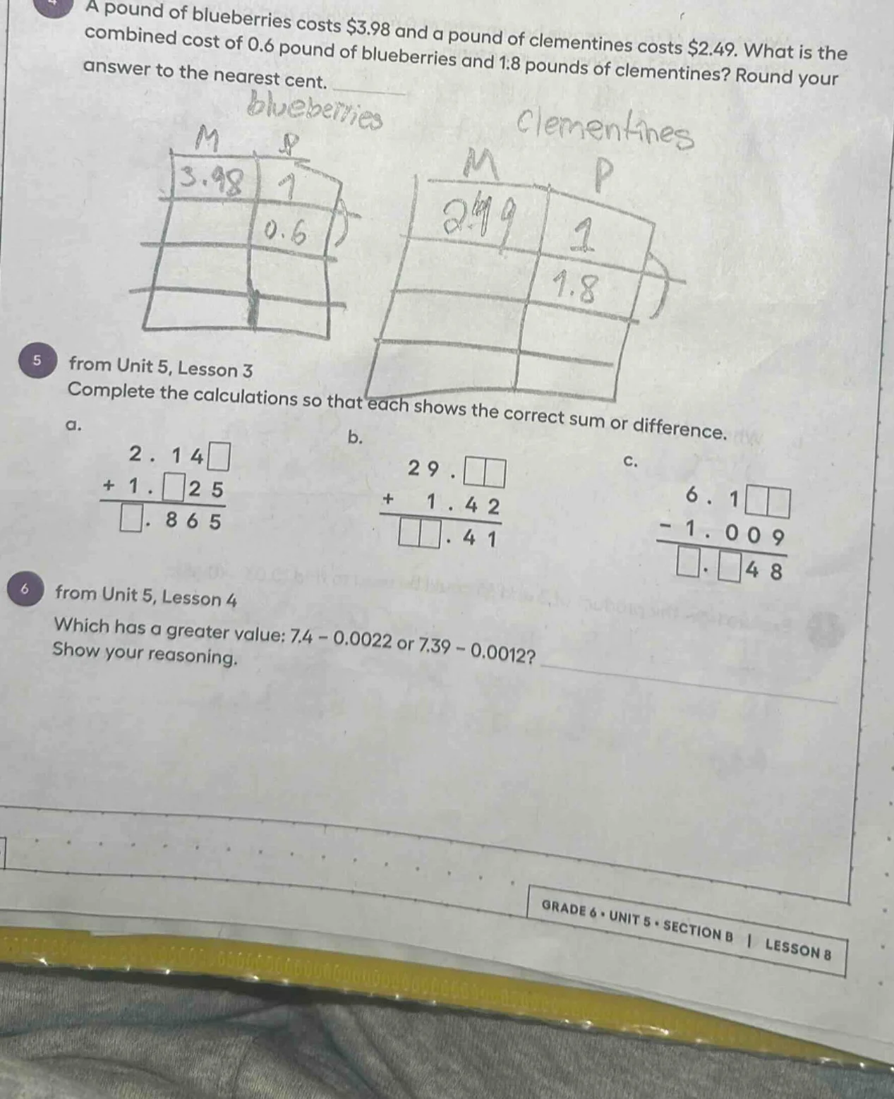 4 a pound of blueberries costs $3.98 and a pound of clementines costs $…