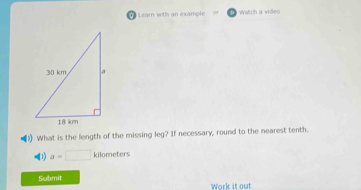 learn with an example or watch a video 30 km a 18 km what is the length…