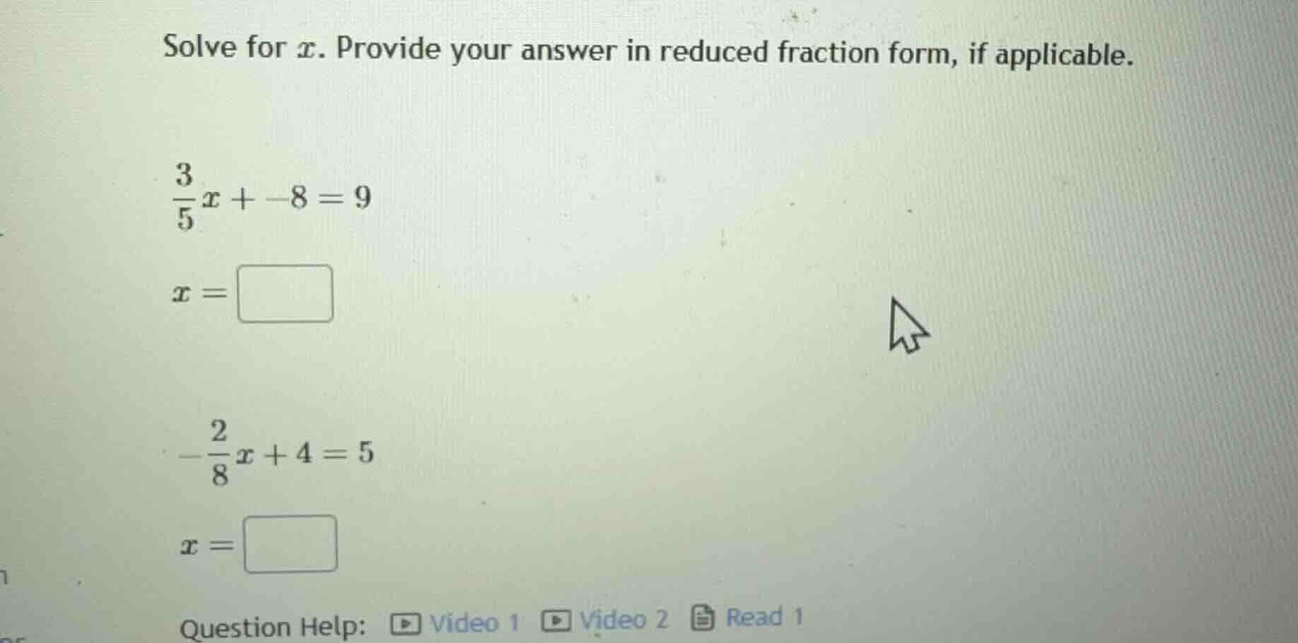 solve for ( x ). provide your answer in reduced fraction form, if appli…