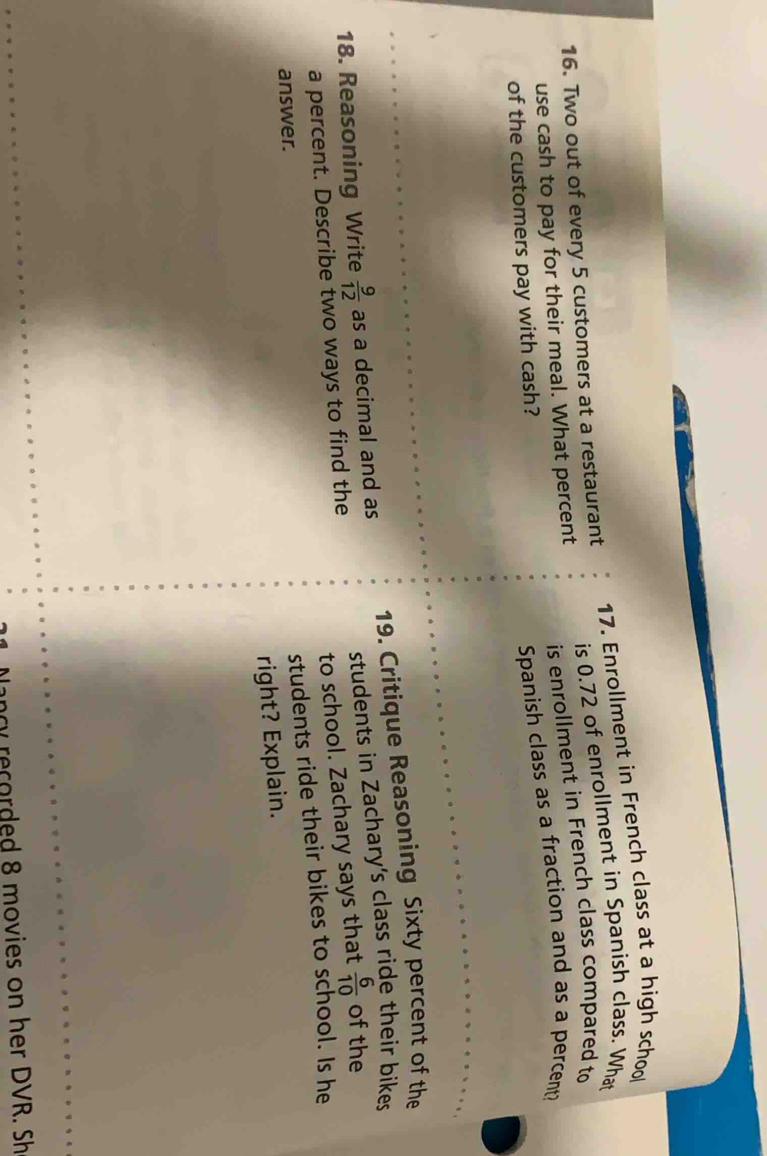 16. two out of every 5 customers at a restaurant use cash to pay for th…