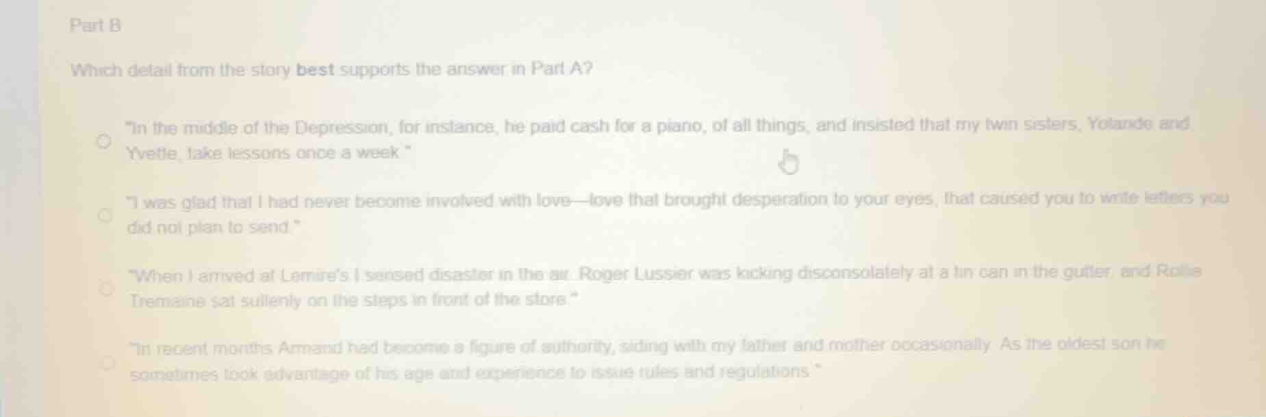 part b which detail from the story best supports the answer in part a? …