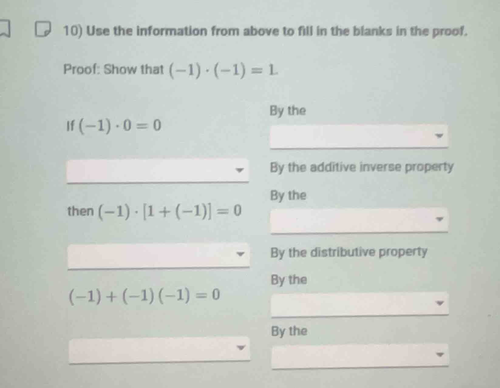10) use the information from above to fill in the blanks in the proof. …
