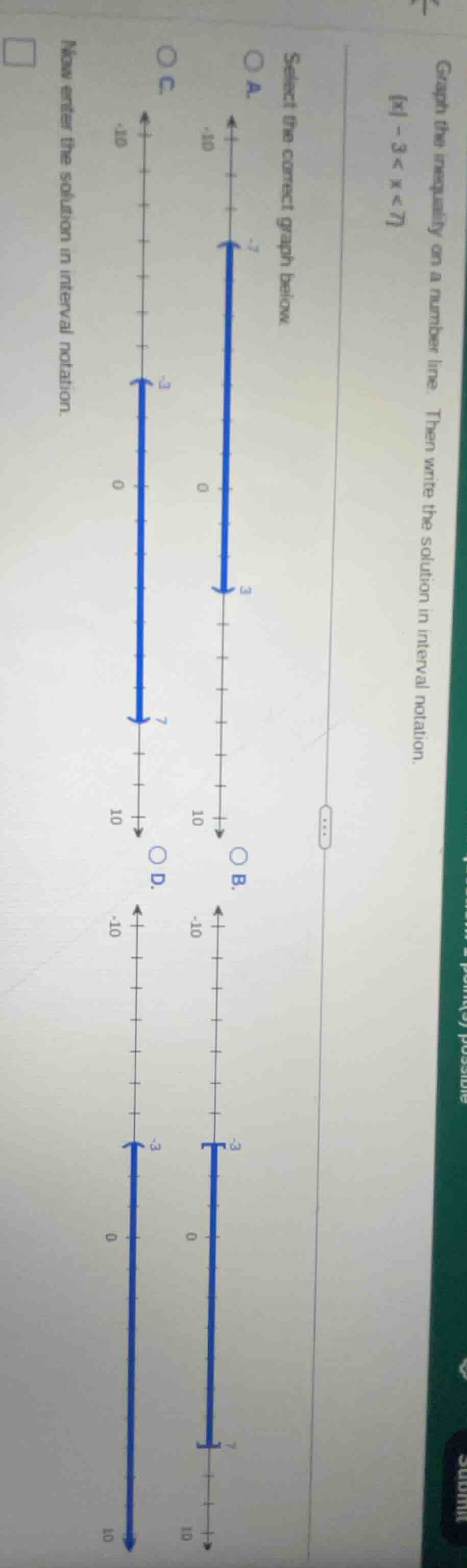 graph the inequality on a number line. then write the solution in inter…