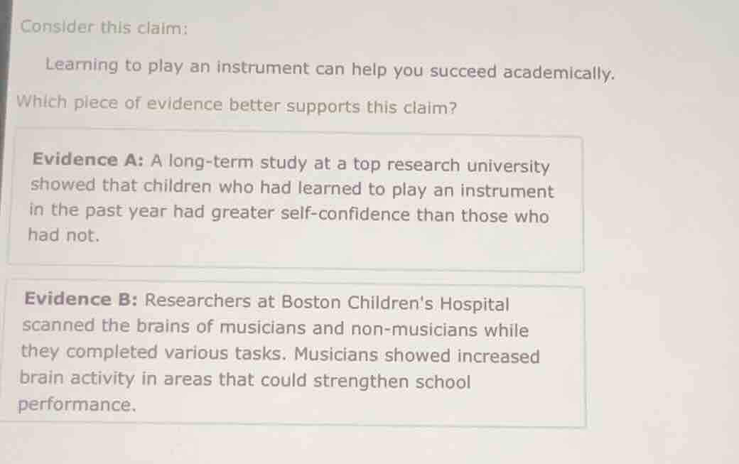 consider this claim: learning to play an instrument can help you succee…