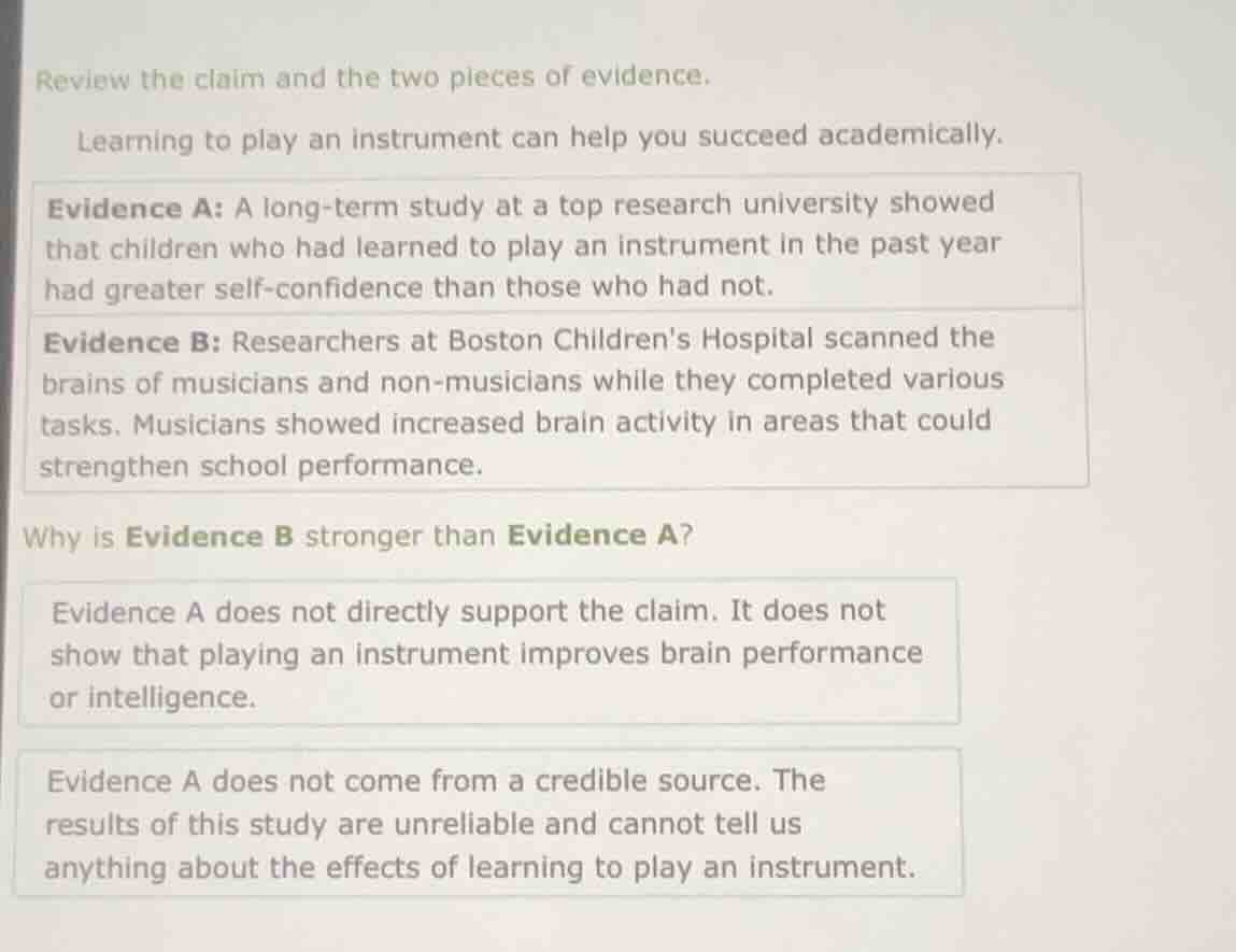 review the claim and the two pieces of evidence. learning to play an in…