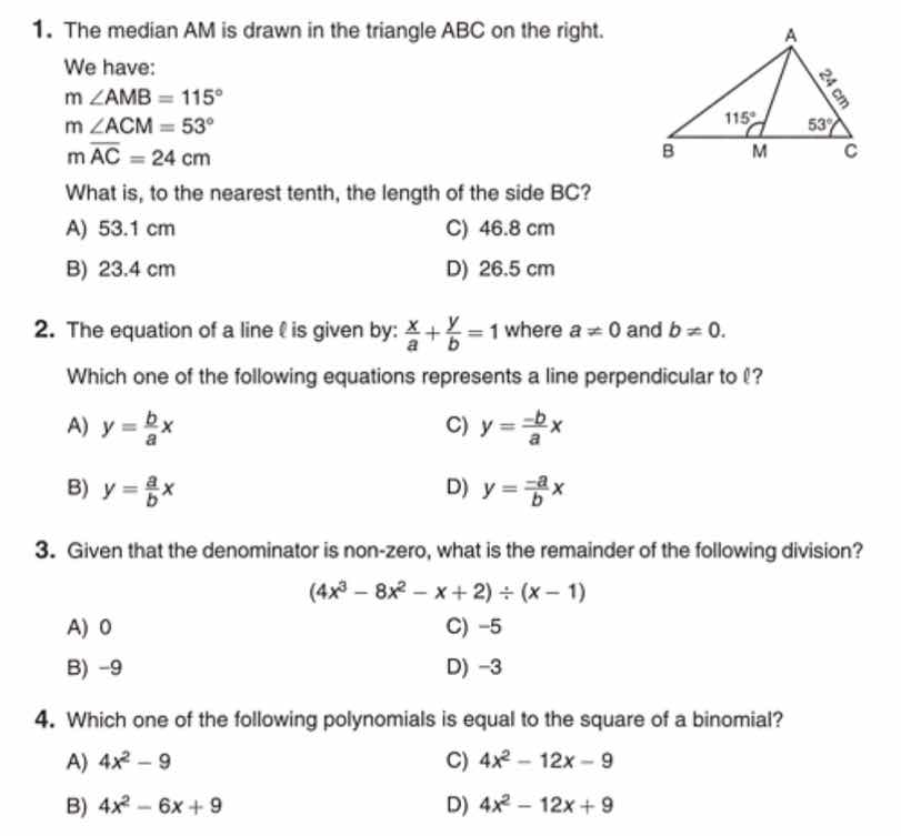 1. the median am is drawn in the triangle abc on the right. we have: m …
