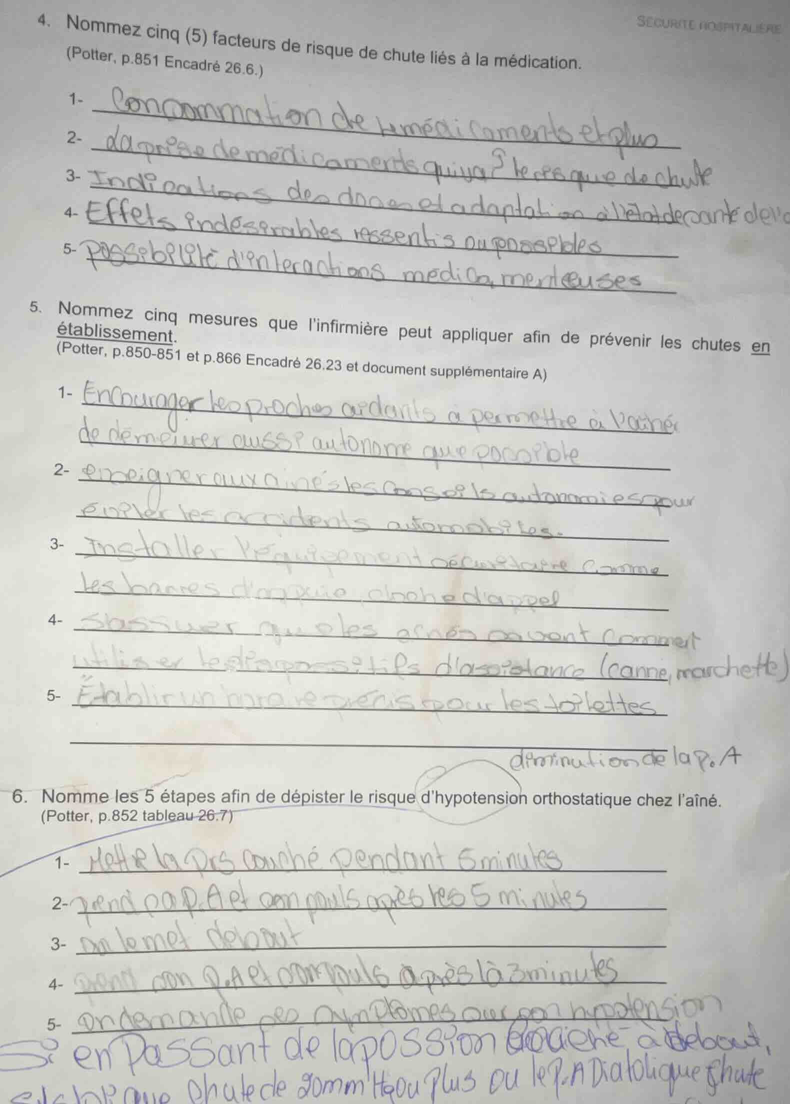 4. nommez cinq (5) facteurs de risque de chute liés à la médication. (p…