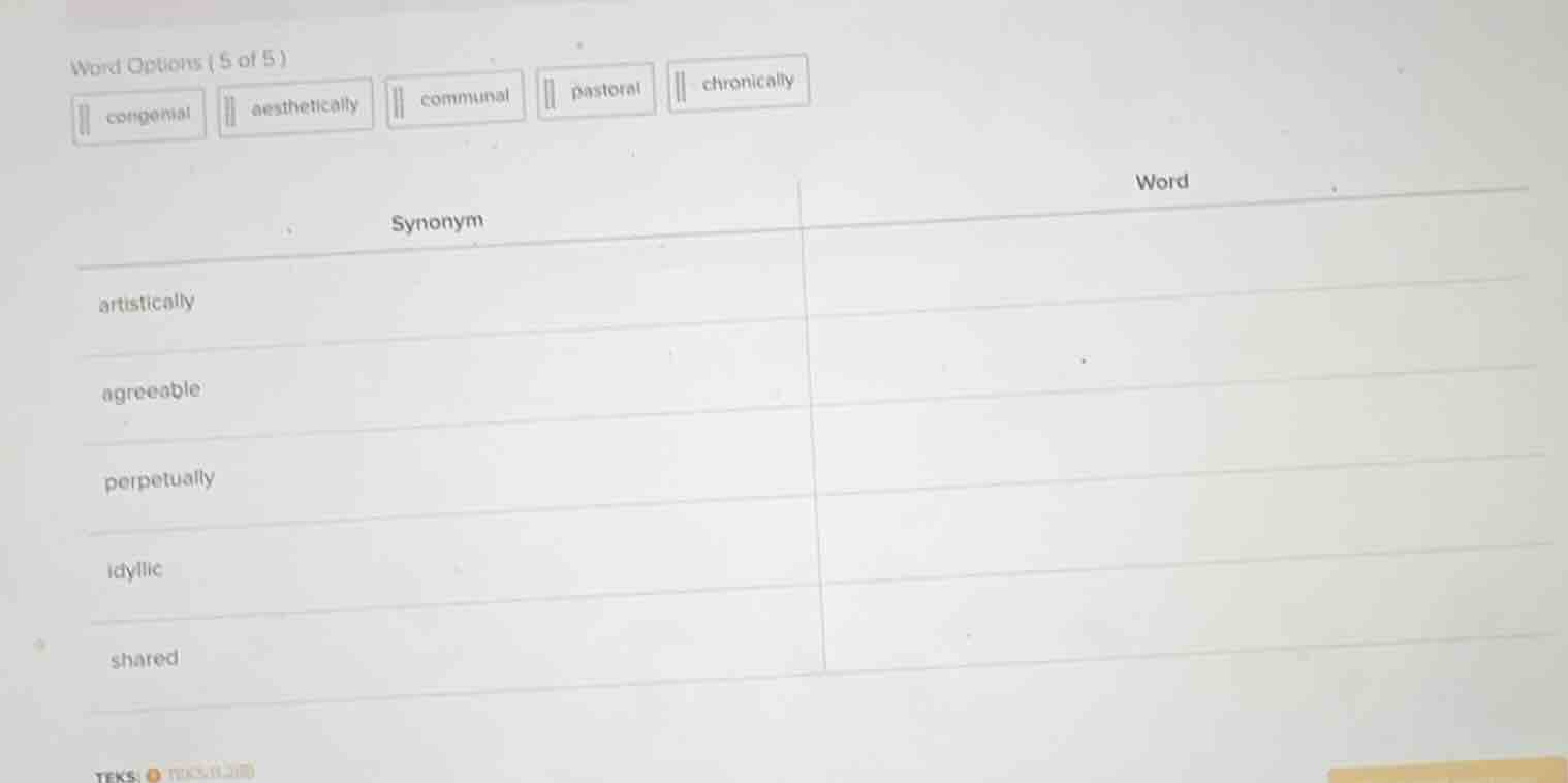word options (5 of 5) congenial aesthetically communal pastoral chronic…