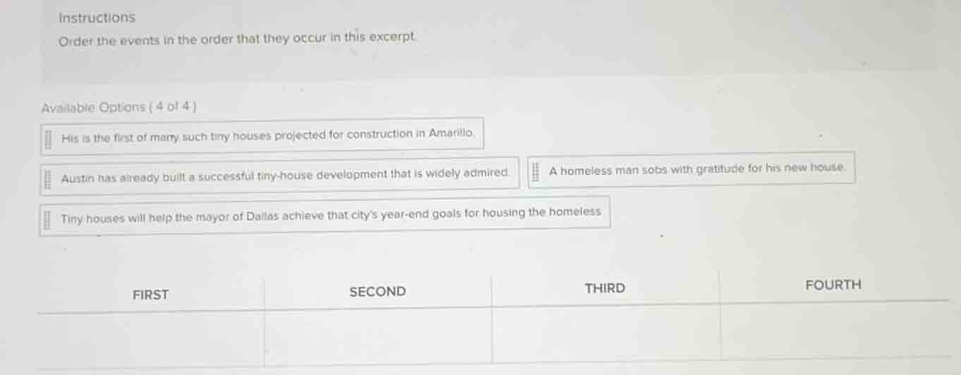 instructions order the events in the order that they occur in this exce…