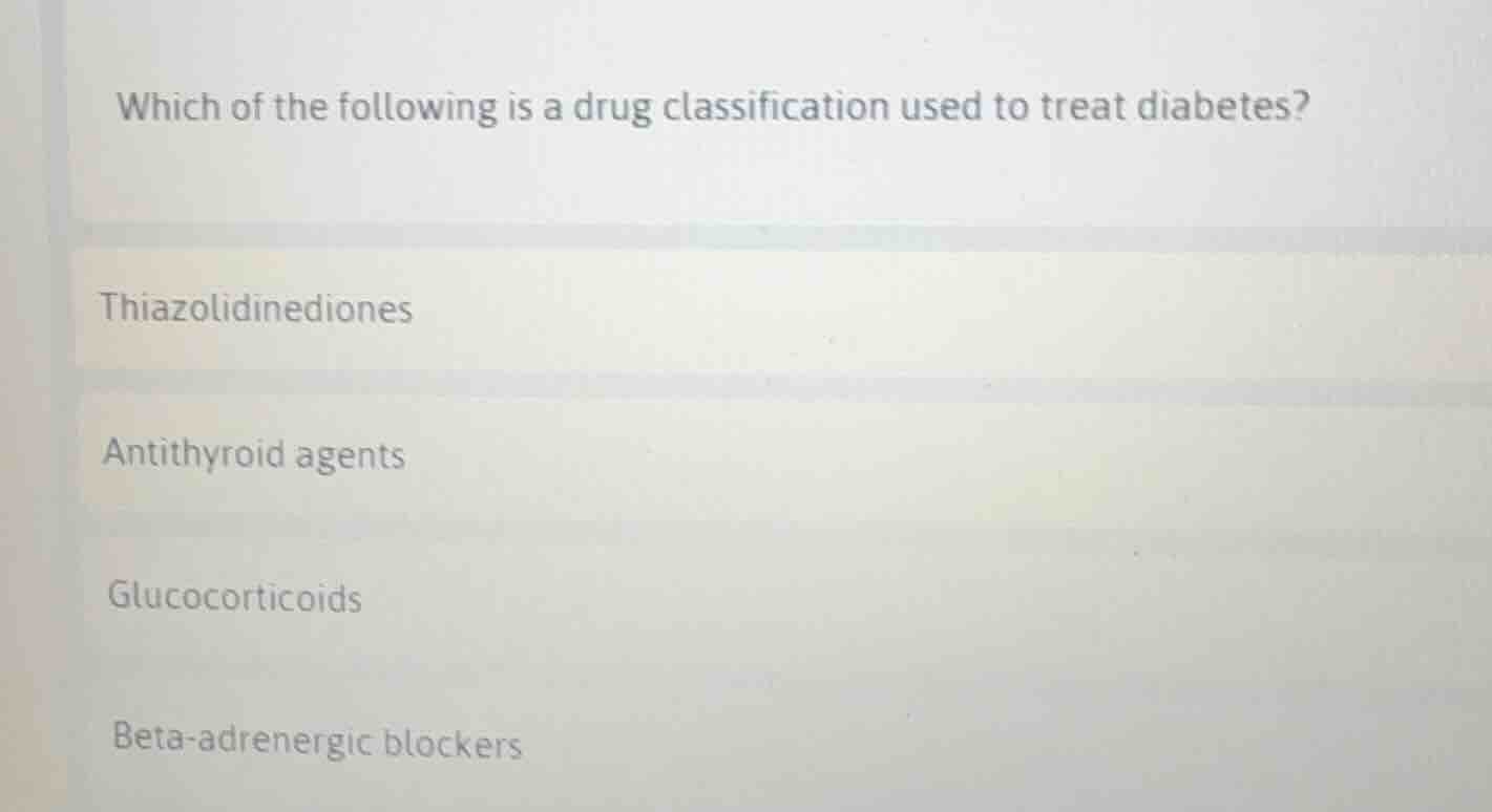 which of the following is a drug classification used to treat diabetes?…