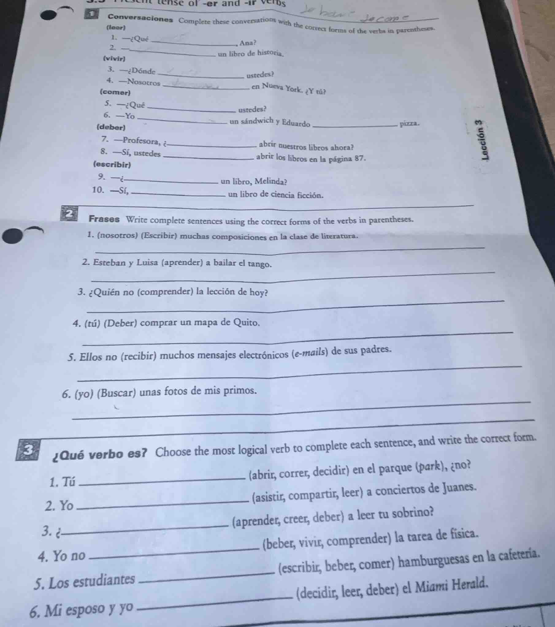 1 conversaciones complete these conversations with the correct forms of…