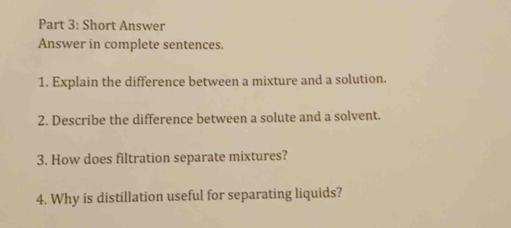 part 3: short answer answer in complete sentences. 1. explain the diffe…