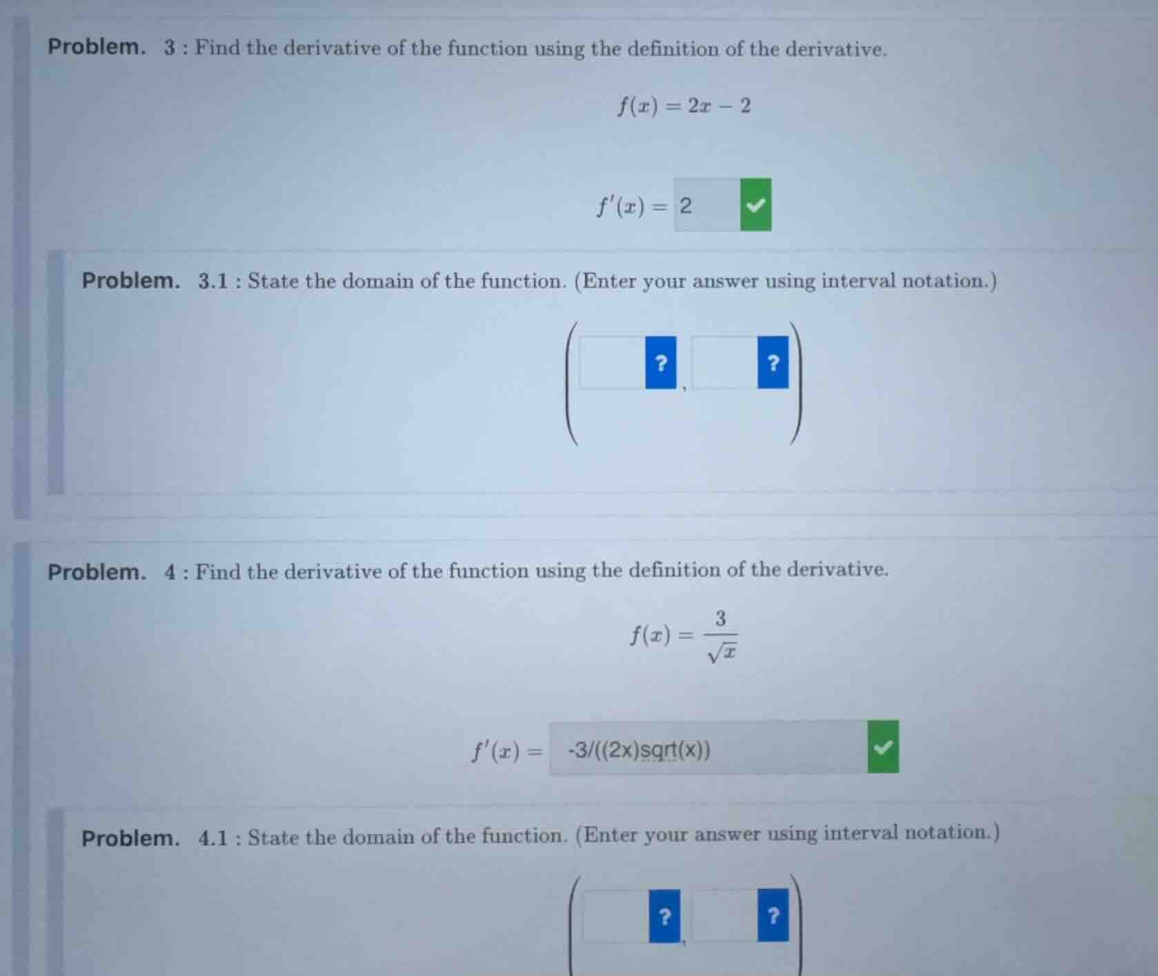 problem. 3 : find the derivative of the function using the definition o…