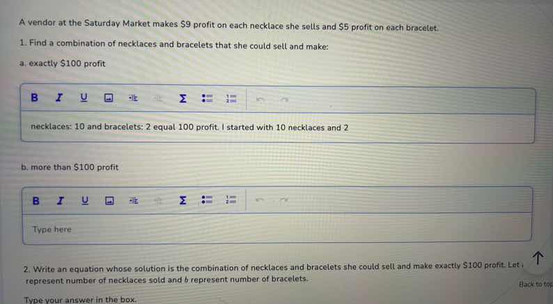 a vendor at the saturday market makes $9 profit on each necklace she se…