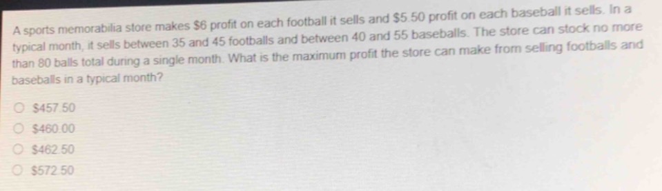 a sports memorabilia store makes $6 profit on each football it sells an…