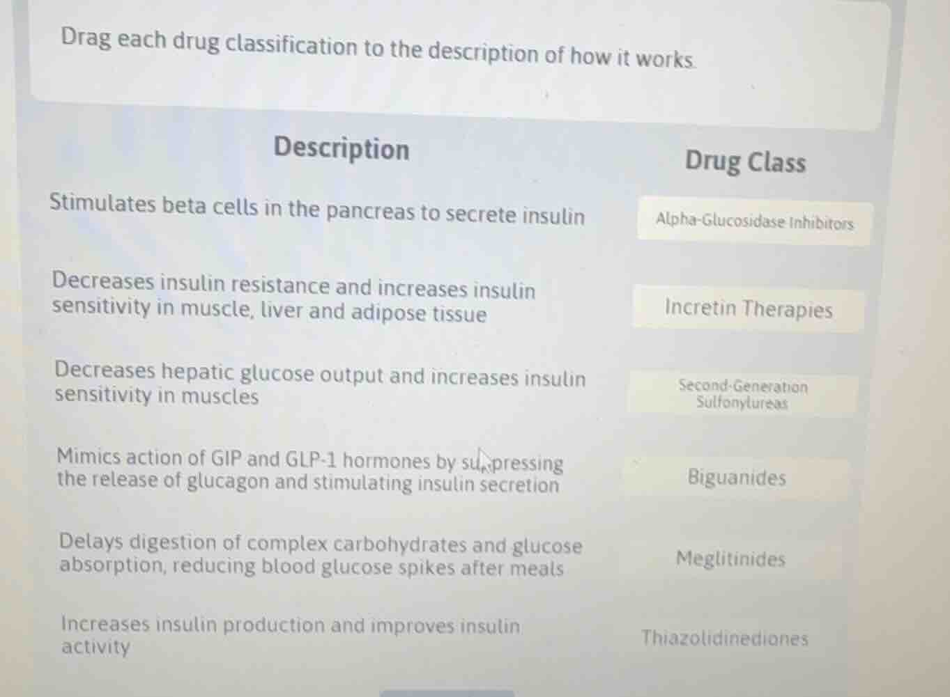 drag each drug classification to the description of how it works. descr…