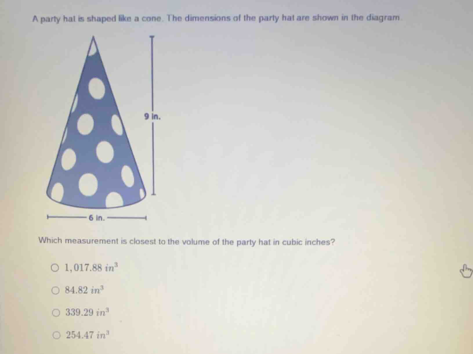 a party hat is shaped like a cone. the dimensions of the party hat are …