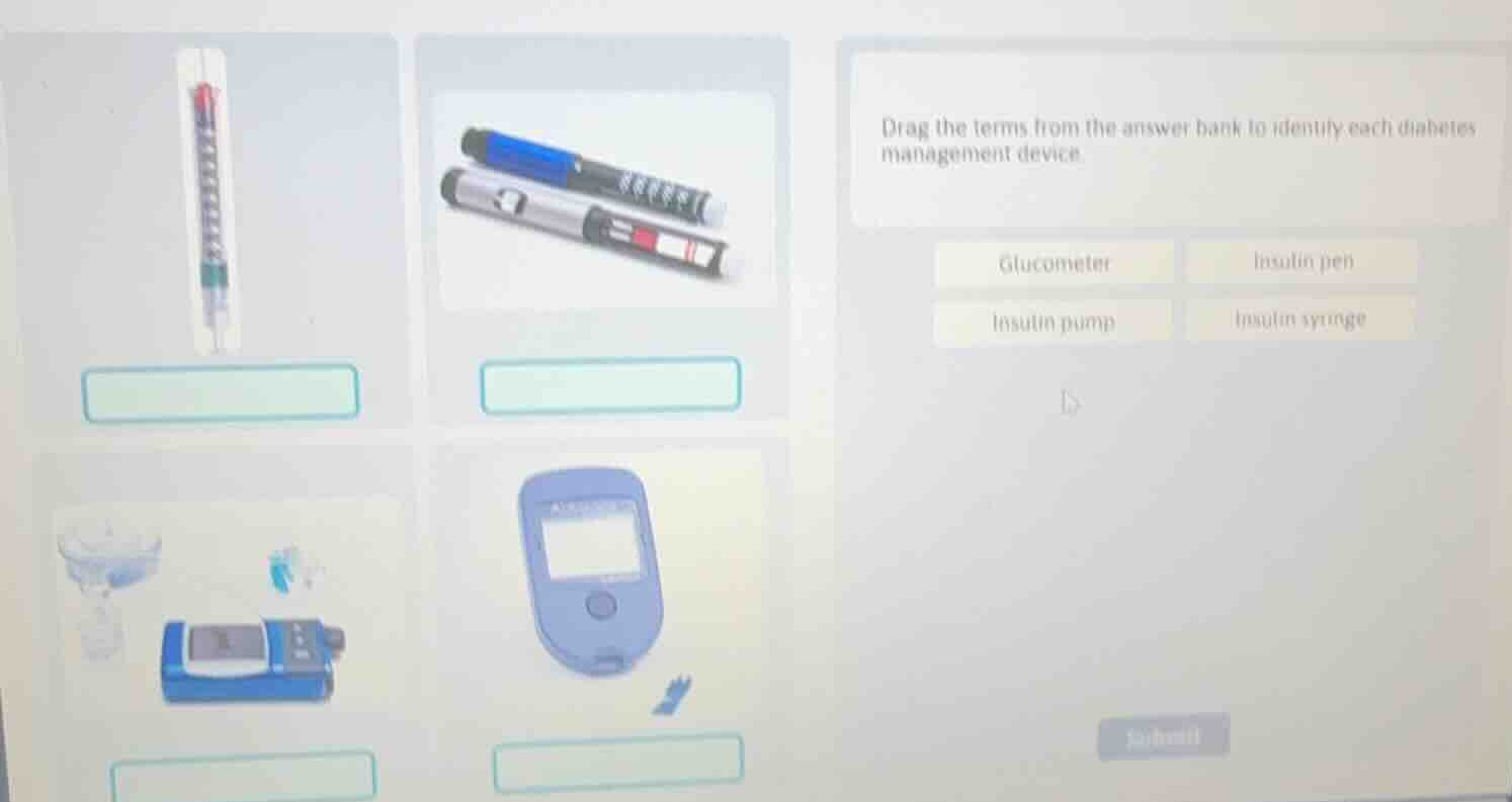 drag the terms from the answer bank to identify each diabetes managemen…