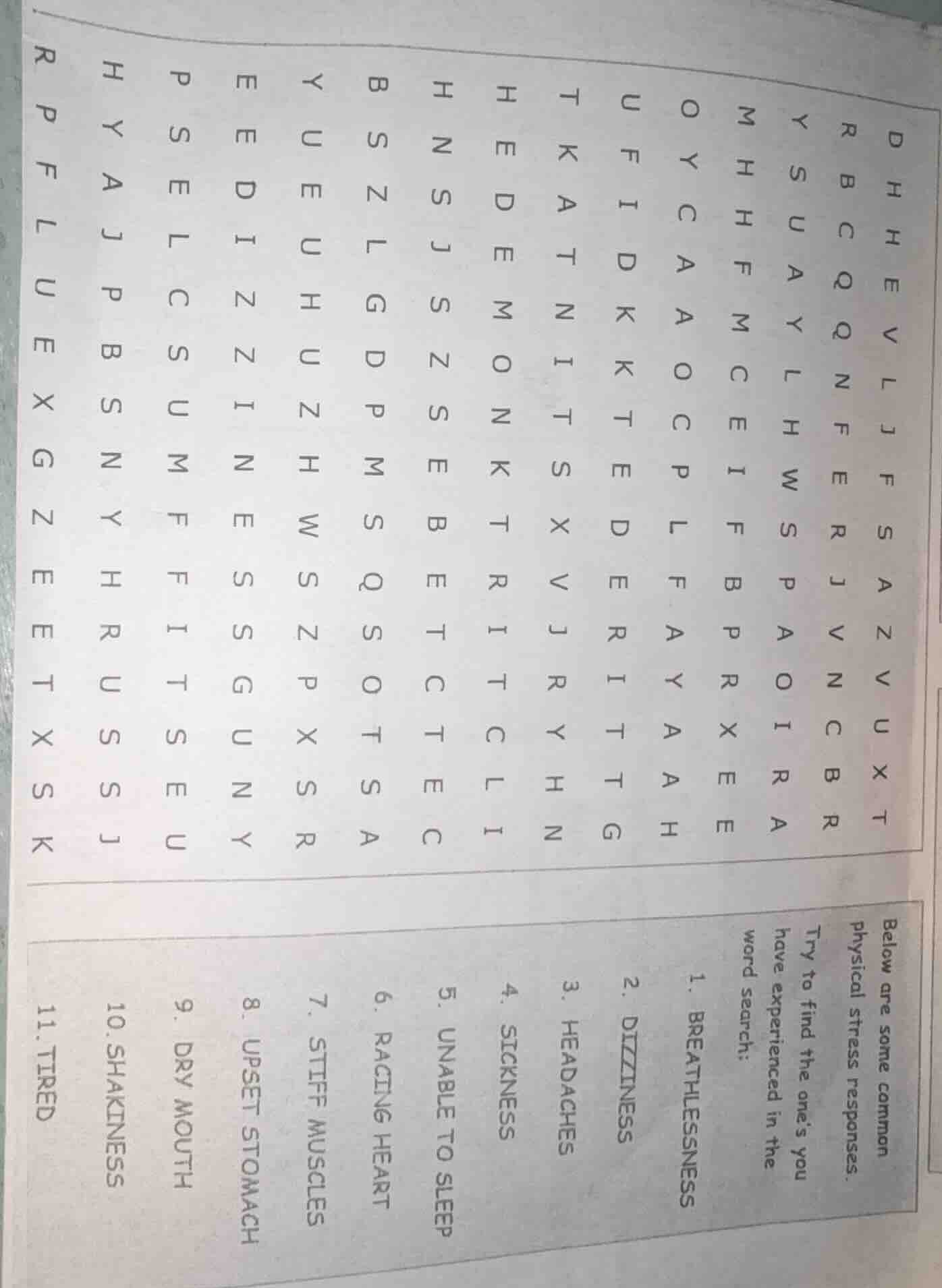below are some common physical stress responses. try to find the one’s …