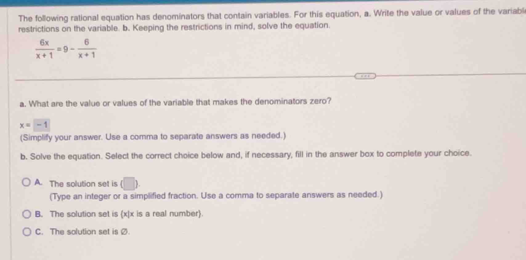 the following rational equation has denominators that contain variables…