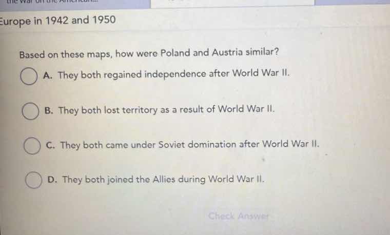 europe in 1942 and 1950 based on these maps, how were poland and austri…