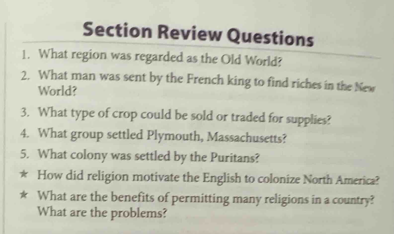 section review questions 1. what region was regarded as the old world? …