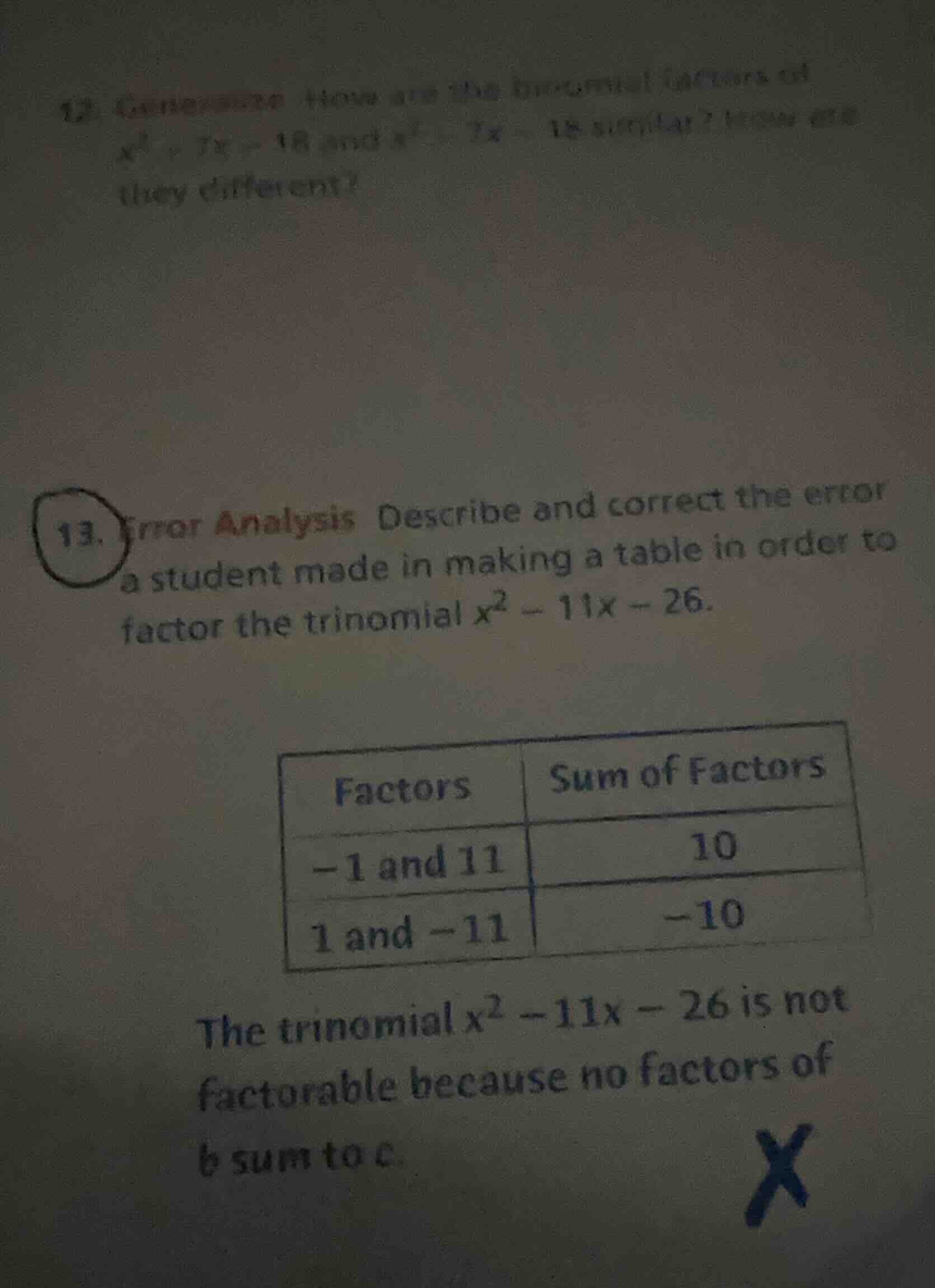 13. error analysis describe and correct the error a student made in mak…