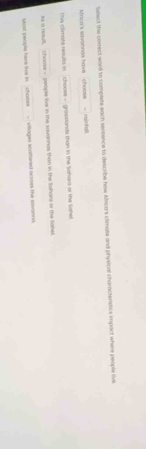 select the correct word to complete each sentence to describe how afric…