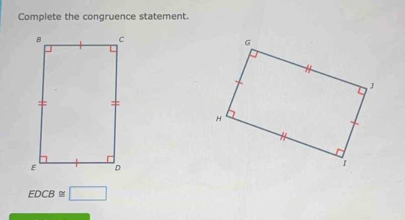 complete the congruence statement. edcb ≅ \\boxed{
