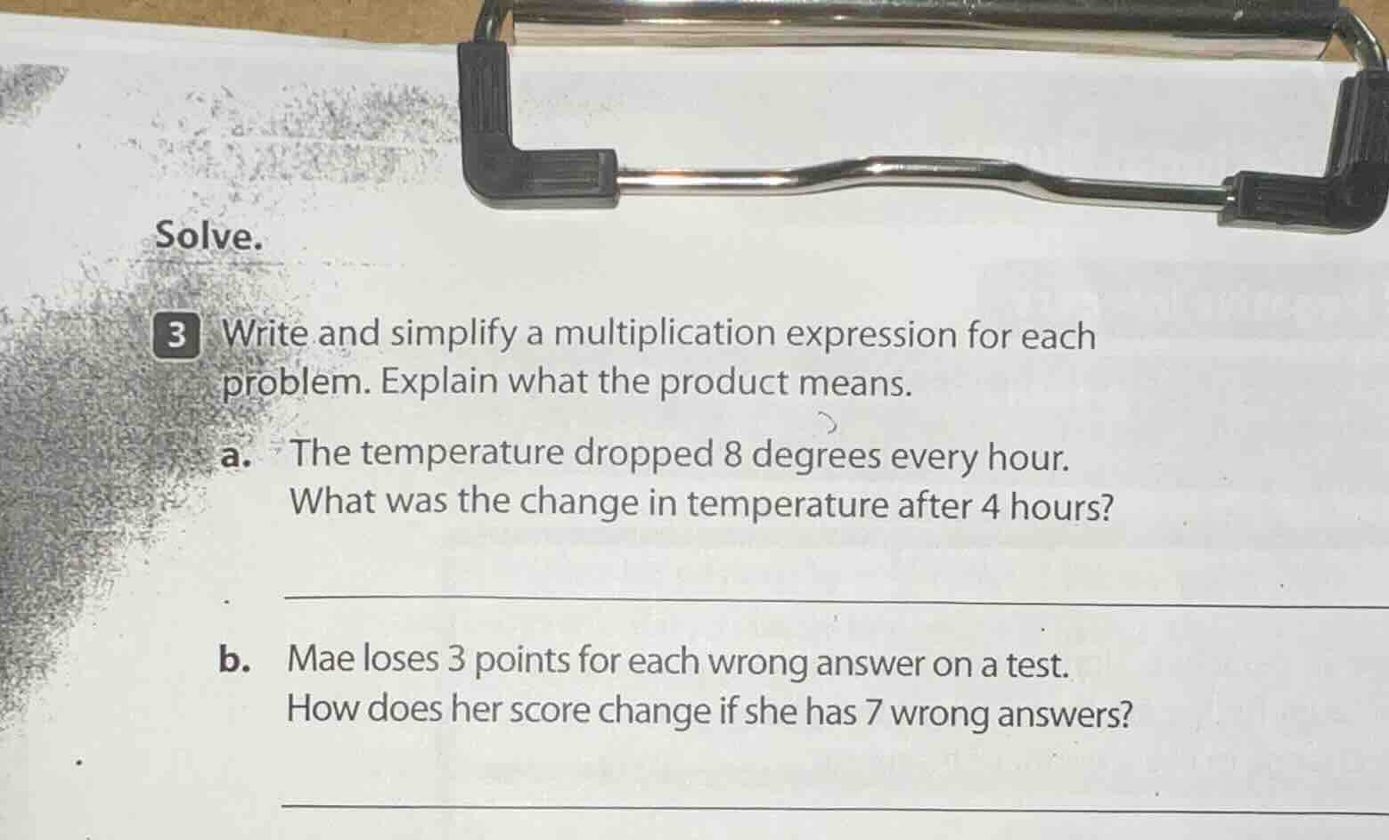 solve. 3 write and simplify a multiplication expression for each proble…