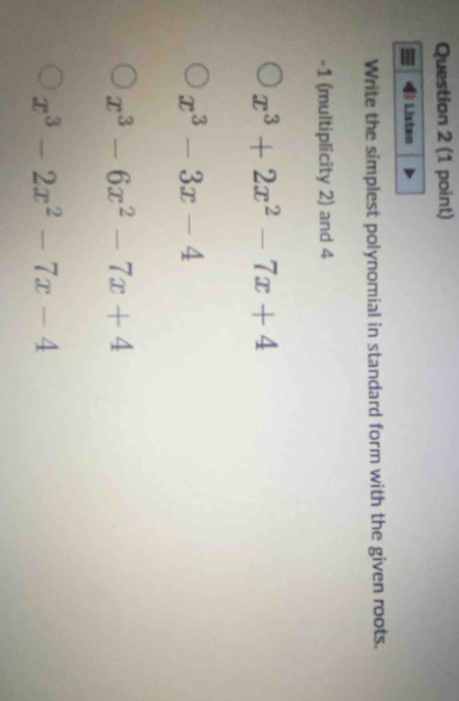 question 2 (1 point) write the simplest polynomial in standard form wit…