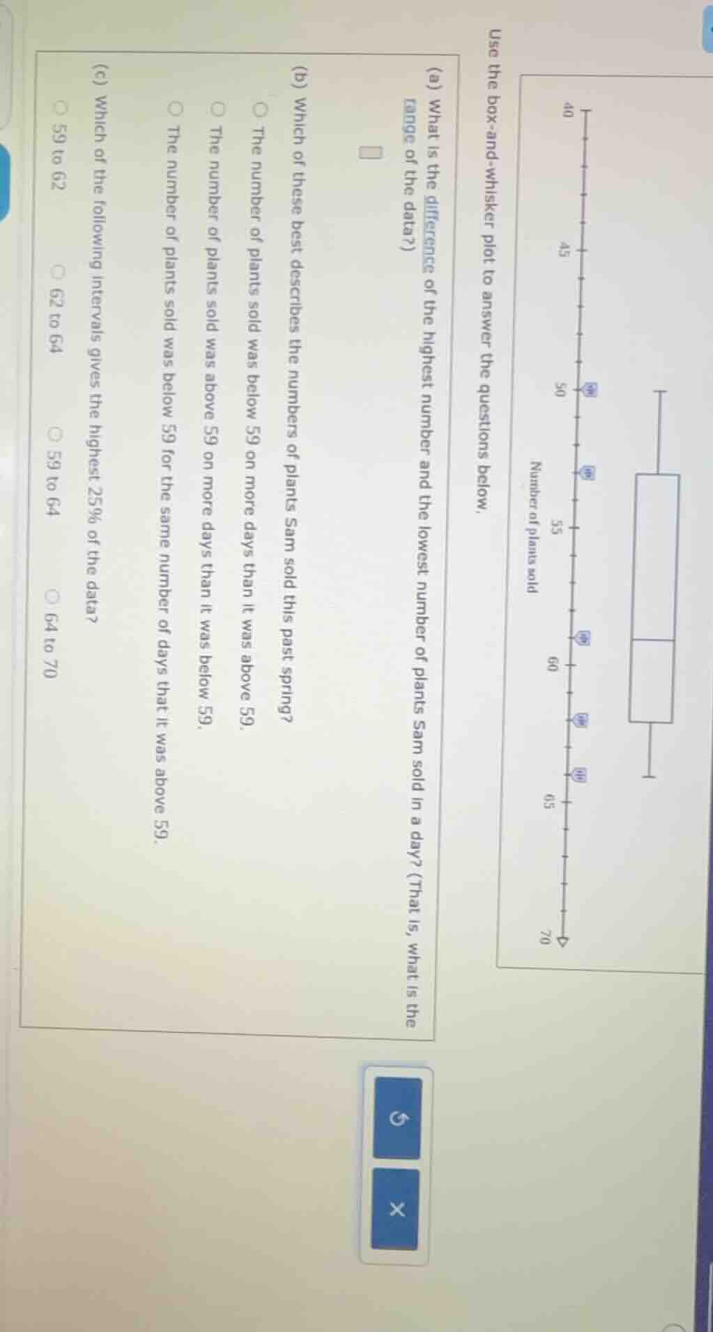 use the box - and - whisker plot to answer the questions below. (a) wha…