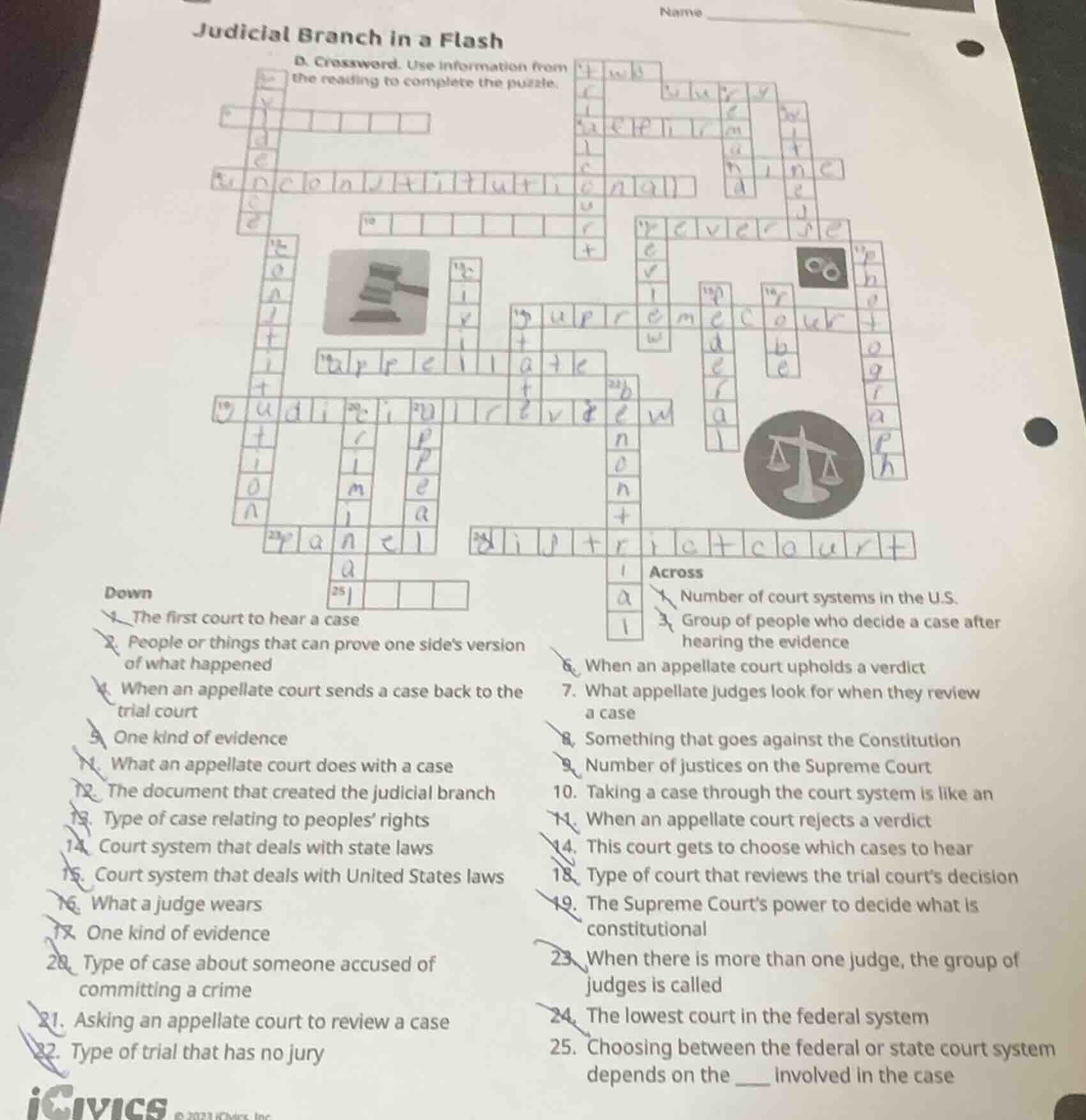 judicial branch in a flash d. crossword. use information from the readi…