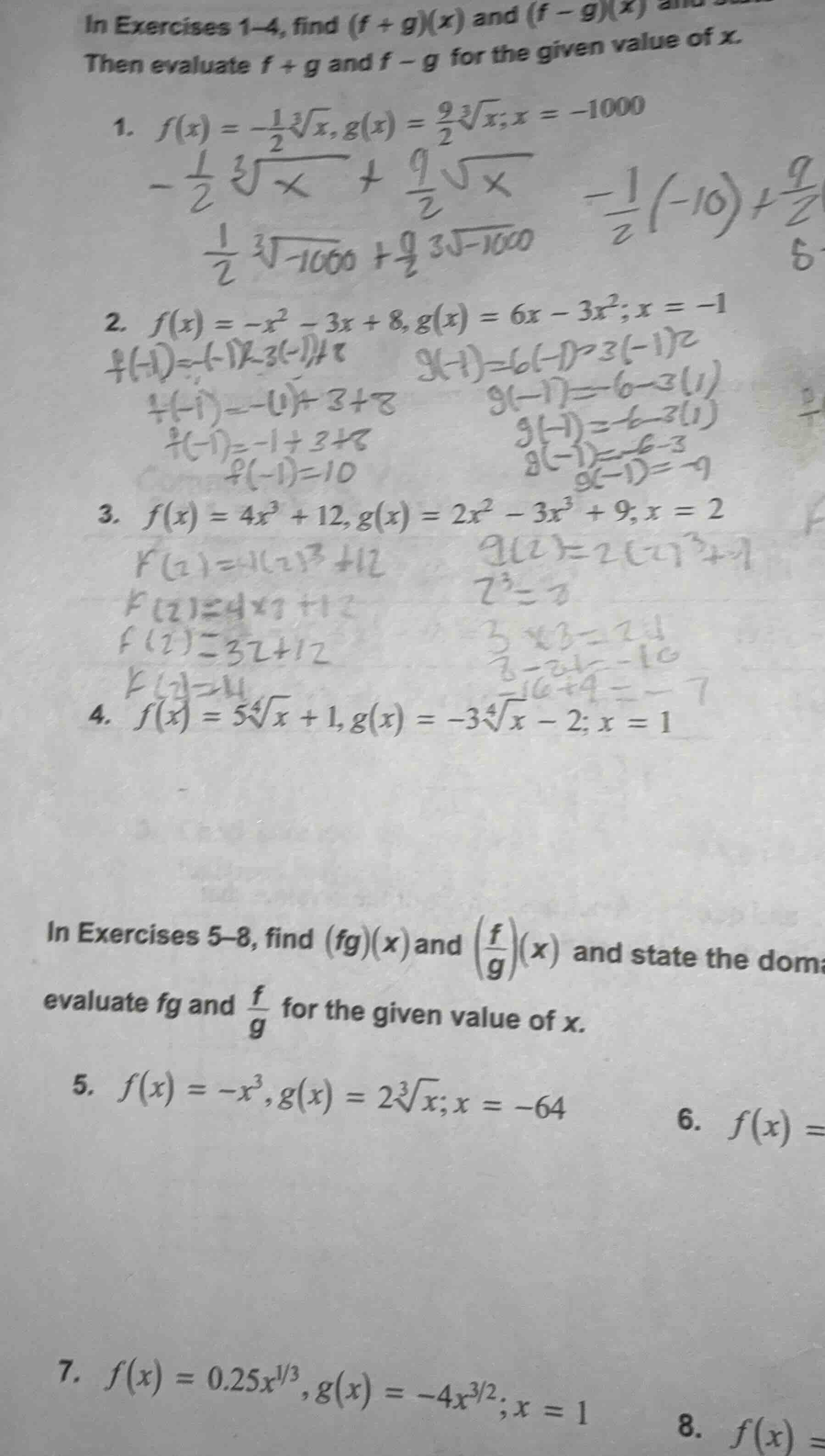 in exercises 1–4, find ((f + g)(x)) and ((f - g)(x)) then evaluate (f +…